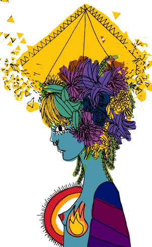 figura feminina com coroa de flores